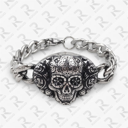 Amazon Vintage Celtic Knot Skull Stainless Steel Cuban Bracelet Cross Punk Men's Jewelry, Popular