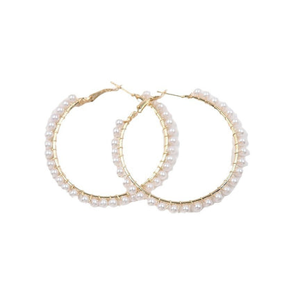 XP17 European and American  Explosion Fashion Geometric Large Circle Earrings Women's Pearl Winding Ear Buckle Exaggerated Temperament Ear