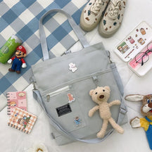 Ins Canvas Bag Female Student Korean Version Messenger Bag Large Capacity Fashion Versatile Single Shoulder Portable Tutoring Bag Double Shoulder Back