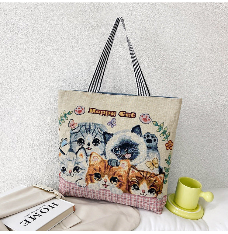 Foreign Trade Ethnic Style Retro Portable Canvas Bag Large Embroidery Shopping Fashion Shoulder Women's Bag New Matai Tote Bag