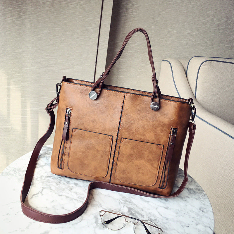 European and American Foreign Trade New Women's Bags Large Bags Simple and Fashionable Women's Handbags Retro Shoulder Messenger Bags