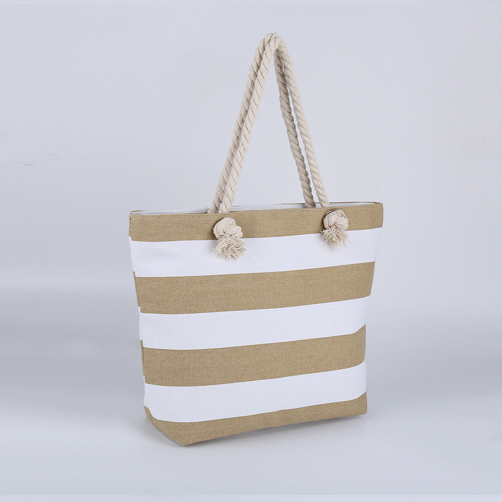 New Cross-border Beach Bag Striped, Foreign Trade Leisure Bag Amazon Armpit Bag Women's Shoulder Bag Women's Canvas Bag