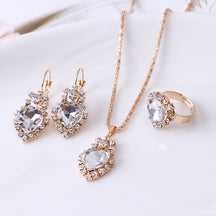 XP17 European and American Ins Water Drop Jewelry Set, Personalized Fashion Color Rhinestone Necklace, Earrings, Ring Set New