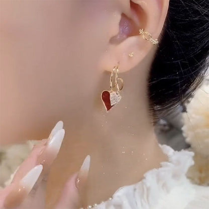 The New Popular Simple Temperament Red Love Earrings Temperament Four Seasons Earrings Light Luxury Niche Design Sense