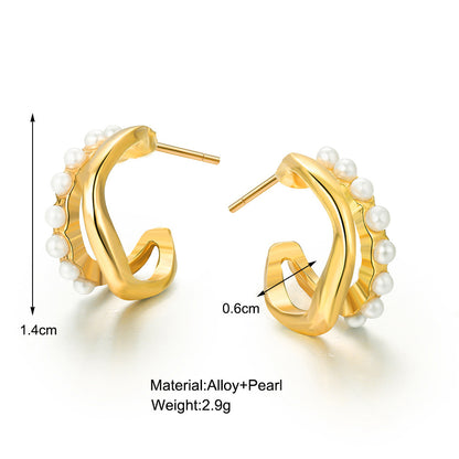 XP17 European and American hot-selling niche design sense retro pearl earrings creative unique metal stud earrings light luxury