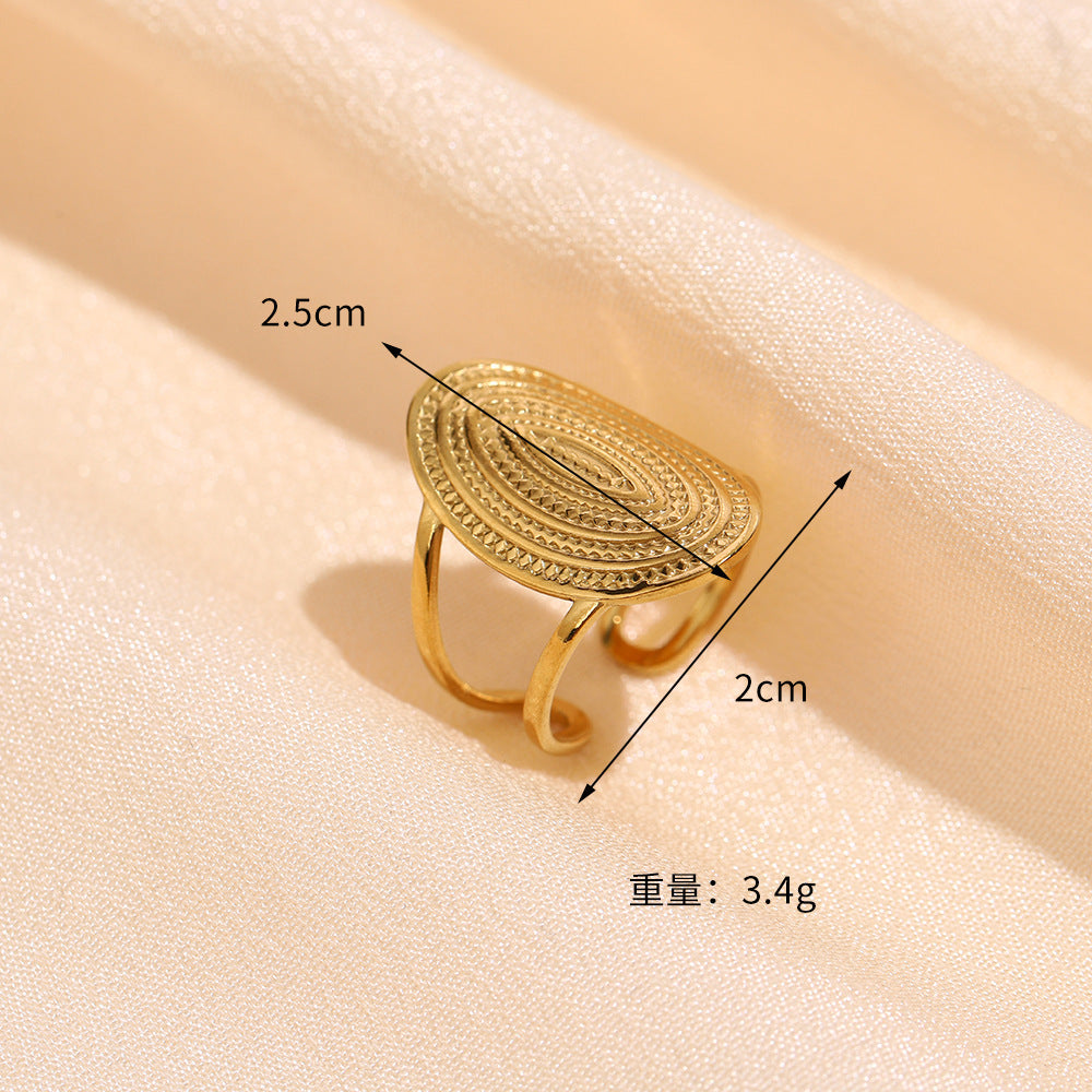 Hot Selling High-grade Stainless Steel Ring Opening Retro Geometric Line Ring Hydraulic Titanium Steel Jewelry Spot