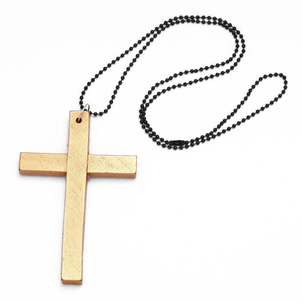Hot Sale, European and American Fashion Cross Necklace, Wooden Simple Versatile Sweater Chain Accessories Nkd44