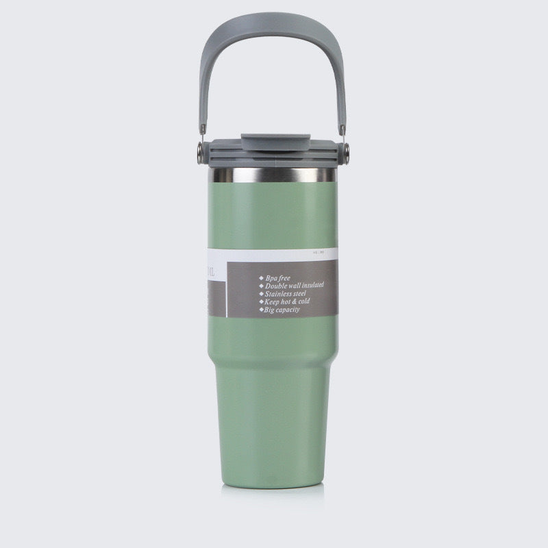Car Cup 30oz Bingba Cup 304 Stainless Steel Thermos Cup Double Drinking Straw Cup Car Thermal Insulation Cold Cup