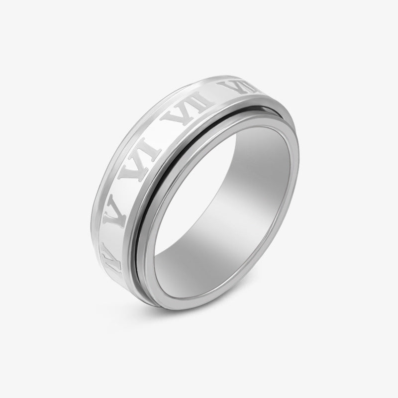 Hot Sale Rotatable Stainless Steel Ring Corrosive Roman Numeral Personalized Titanium Steel Ring Personalized Jewelry