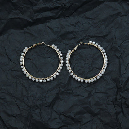 XP17 European and American  Explosion Fashion Geometric Large Circle Earrings Women's Pearl Winding Ear Buckle Exaggerated Temperament Ear