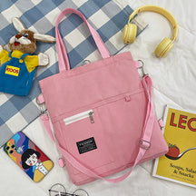 Ins Canvas Bag Female Student Korean Version Messenger Bag Large Capacity Fashion Versatile Single Shoulder Portable Tutoring Bag Double Shoulder Back