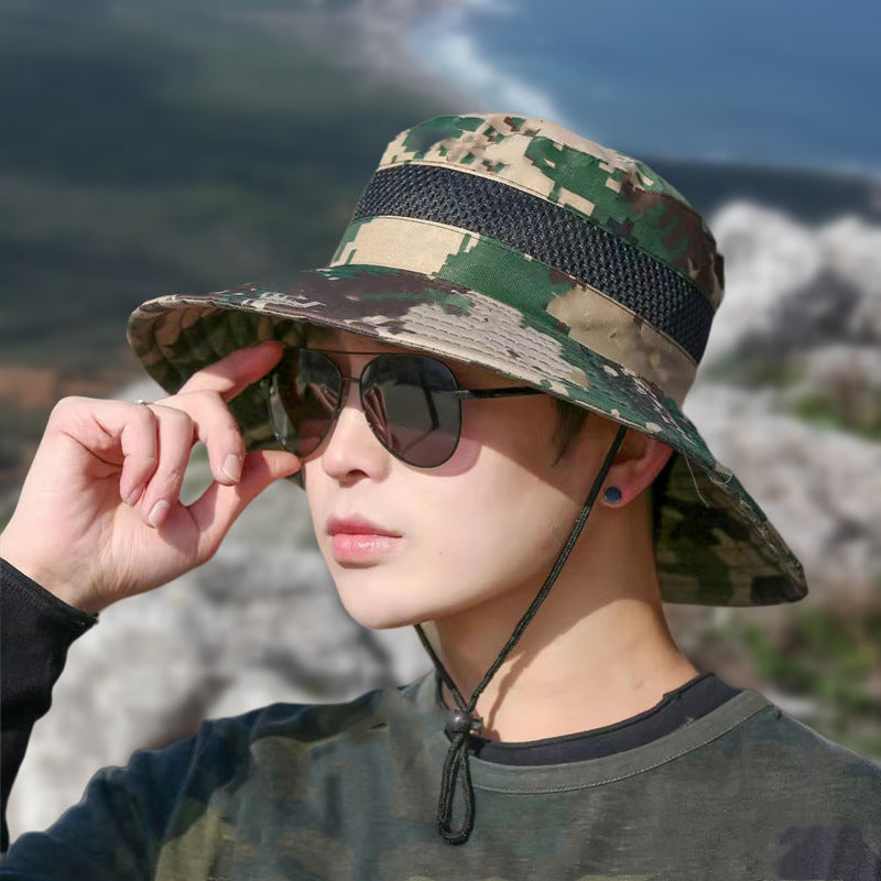 Camouflage Fisherman Men's Summer Camouflage Basin Hat Mesh Hat Fishing Hat Outdoor Mountaineering Sun Hat Sun Hat