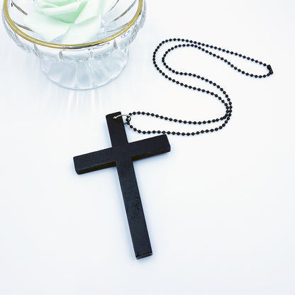 Hot-selling European and American Fashion Cross Necklaces, Wooden Simple and Versatile Sweater Chain Accessories, Spot Wholesale