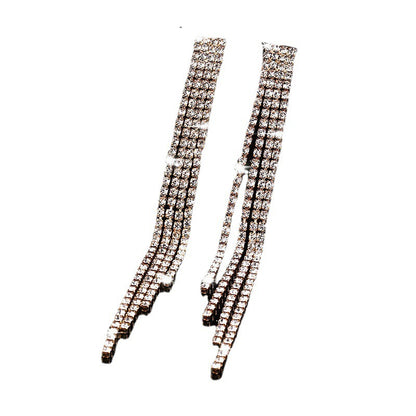 XP17 Cross-border Hot-selling Long Rhinestone Fringed Earrings Women's Blingbling Super Flash Stud Earrings and Ear Jewelry Wholesale