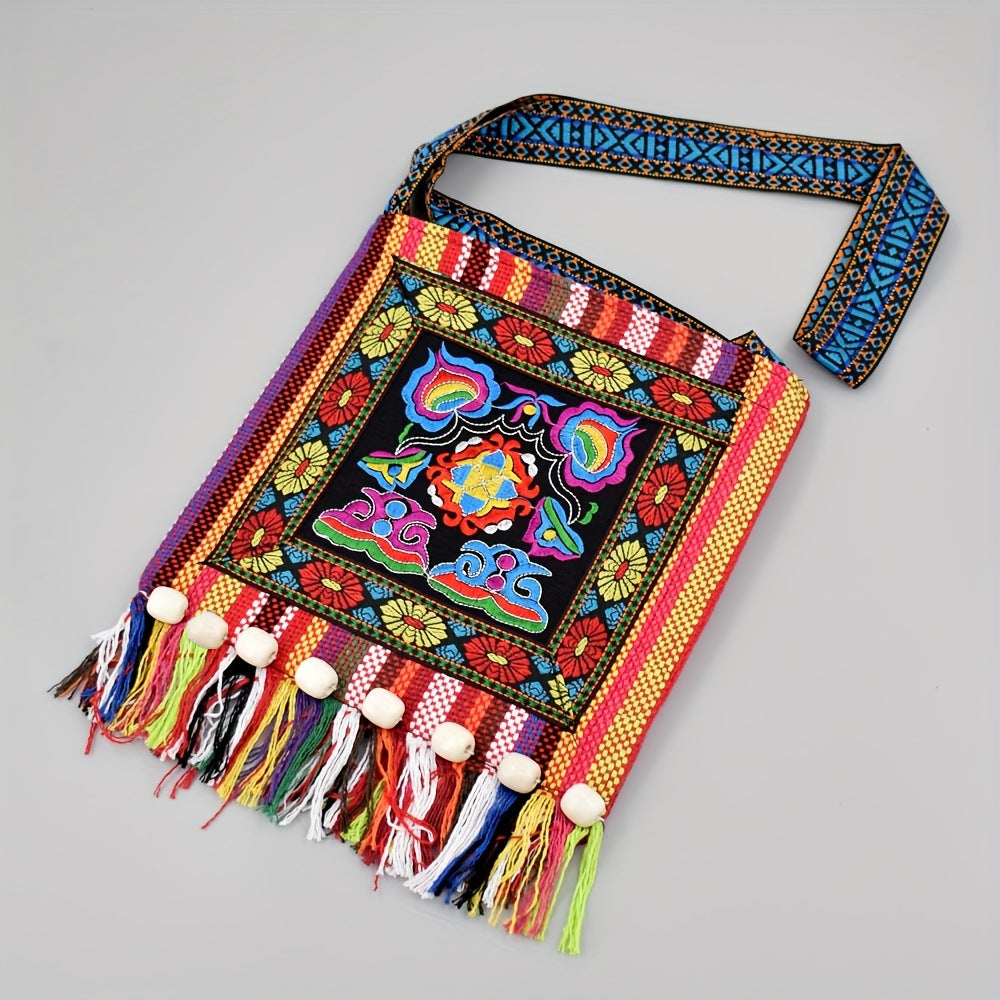 Foreign Trade Cross-border Messenger Bag Embroidered Women's Bag Ethnic Style Bag Versatile Messenger Bohemian Embroidered Fringed Hanfu Bag