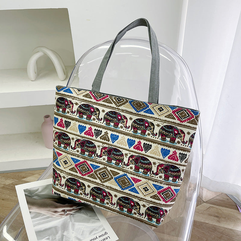 Foreign Trade New Canvas Bag Large-capacity Women's Bag Printed Handbag Ethnic Style Literary and Artistic Student Bag Shopping Bag