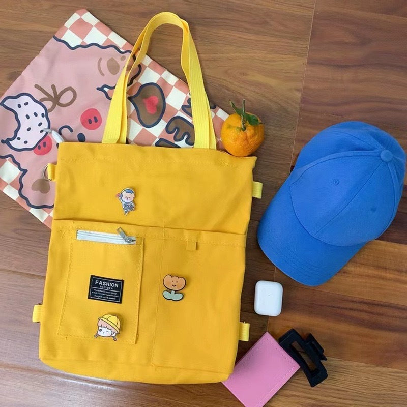 Ins Canvas Bag Female Student Korean Version Messenger Bag Large Capacity Fashion Versatile Single Shoulder Portable Tutoring Bag Double Shoulder Back