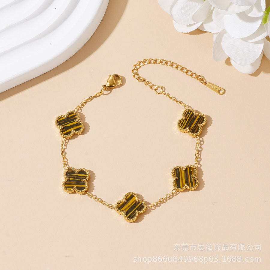 Explosive Lucky Four-leaf Clover Bracelet Titanium Steel Double-sided Fritillary 18K Stainless Steel Korean Version Versatile Factory Direct Sales