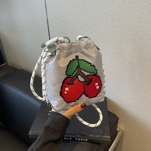 Contrast Color Versatile Ins Nylon Cloth Bag Women's New Messenger Bag Summer Super Fire Niche Embroidery Bucket Bag