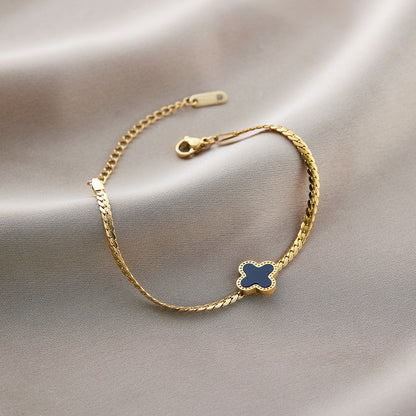 Warm Jian Does Not Fade Cross-border Hot-selling Titanium Steel Bracelet Women's Five-leaf Clover with Diamonds Ins Wind Personality 18K Vacuum Plating