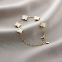 Warm Jian Does Not Fade Cross-border Hot-selling Titanium Steel Bracelet Women's Five-leaf Clover with Diamonds Ins Wind Personality 18K Vacuum Plating