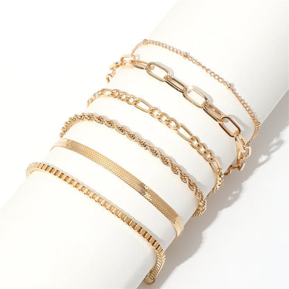 Europe and The United States Cross-border Bohemian Minimalist Jewelry Metal Chain Women's Set 6 Multi-layer Chain Simple Bracelet