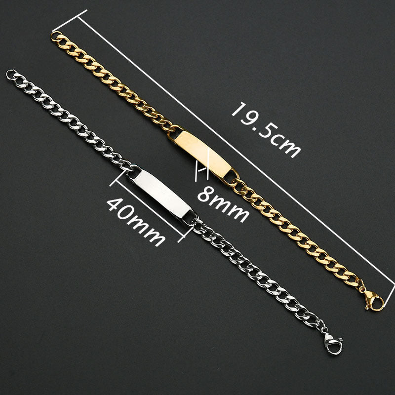 Popular Stainless Steel Men's NK Bracelet, Simple Glossy Curved Brand Lettering Engraved Eye Photo Bracelet Jewelry