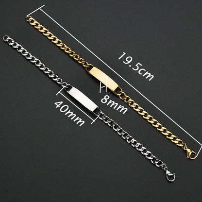 Popular Stainless Steel Men's NK Bracelet, Simple Glossy Curved Brand Lettering Engraved Eye Photo Bracelet Jewelry