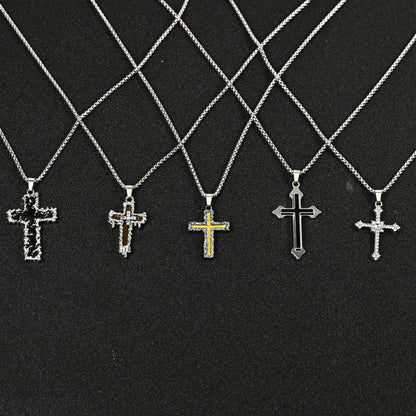 Hip Hop Necklace Jewelry Men's Popular Street Cross Personality Bouncing Alloy Pendant Sweater Chain Wholesale