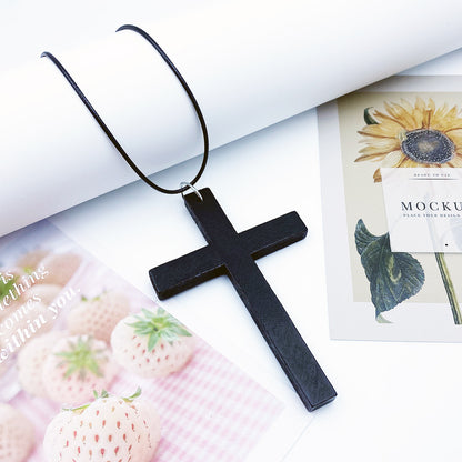 Hot-selling European and American Fashion Cross Necklaces, Wooden Simple and Versatile Sweater Chain Accessories, Spot Wholesale
