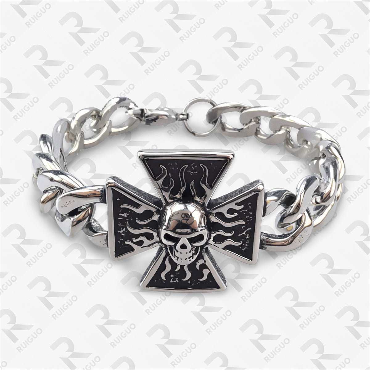 Amazon Vintage Celtic Knot Skull Stainless Steel Cuban Bracelet Cross Punk Men's Jewelry, Popular