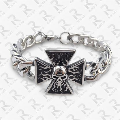 Amazon Vintage Celtic Knot Skull Stainless Steel Cuban Bracelet Cross Punk Men's Jewelry, Popular