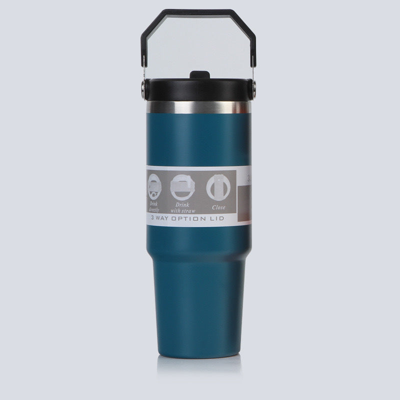 Car Cup 30oz Bingba Cup 304 Stainless Steel Thermos Cup Double Drinking Straw Cup Car Thermal Insulation Cold Cup