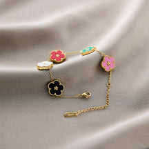 Warm Jian Does Not Fade Cross-border Hot-selling Titanium Steel Bracelet Women's Five-leaf Clover with Diamonds Ins Wind Personality 18K Vacuum Plating