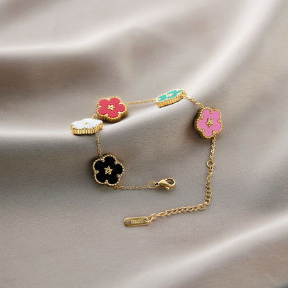 Warm Jian Does Not Fade Cross-border Hot-selling Titanium Steel Bracelet Women's Five-leaf Clover with Diamonds Ins Wind Personality 18K Vacuum Plating