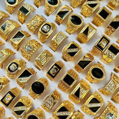 Popular Accessories, Hot Sales in Middle East Arabia, Gold Rhinestone Alloy Gold-plated Men's Rings Mixed Batch