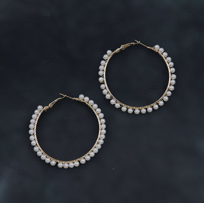 XP17 European and American  Explosion Fashion Geometric Large Circle Earrings Women's Pearl Winding Ear Buckle Exaggerated Temperament Ear