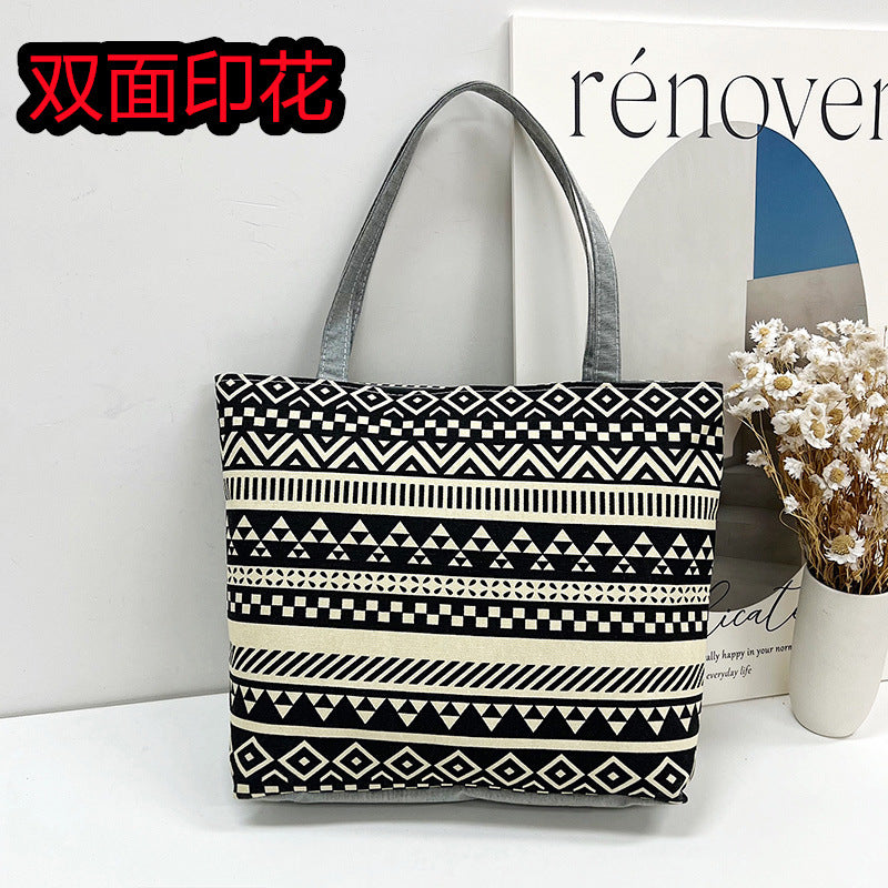 Foreign Trade New Canvas Bag Large-capacity Women's Bag Printed Handbag Ethnic Style Literary and Artistic Student Bag Shopping Bag