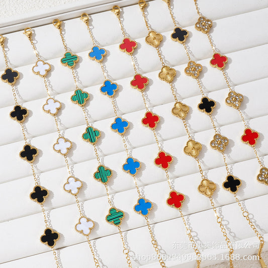 Explosive Lucky Four-leaf Clover Bracelet Titanium Steel Double-sided Fritillary 18K Stainless Steel Korean Version Versatile Factory Direct Sales