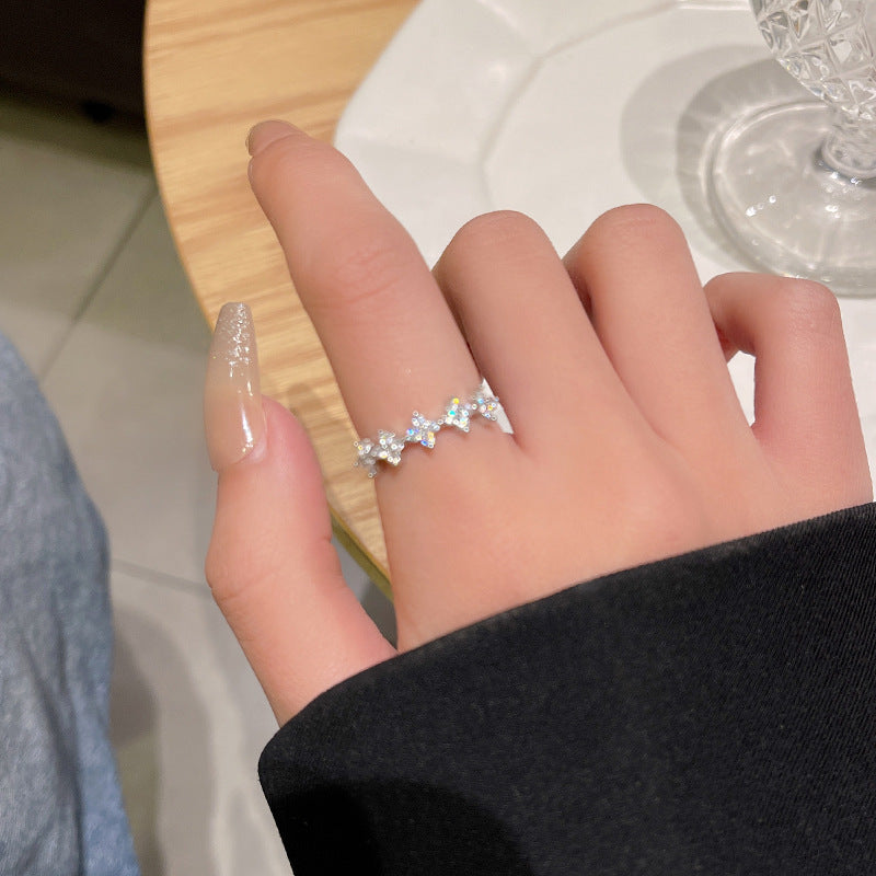 Korean Light Luxury High-end Zircon Pearl Ring Women's Retro Niche Design Bow Ring Ring Open Jewelry