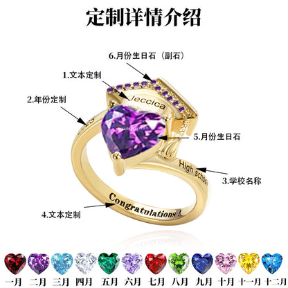 2025 New Cross-border Independent Station Graduation Commemorative Scholar Hat Women's Love Birthstone Ring Ring Customization