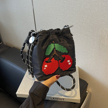 Contrast Color Versatile Ins Nylon Cloth Bag Women's New Messenger Bag Summer Super Fire Niche Embroidery Bucket Bag
