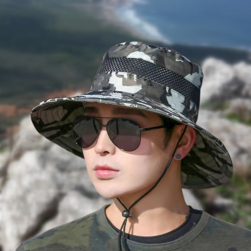 Camouflage Fisherman Men's Summer Camouflage Basin Hat Mesh Hat Fishing Hat Outdoor Mountaineering Sun Hat Sun Hat