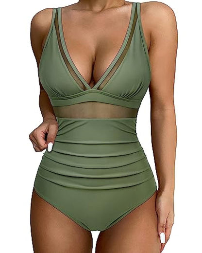 New European and American Foreign Trade Cross-border High-waisted One-piece Swimsuit Women's Tight and Sexy Amazon Hollow Popular Spot Swimsuit