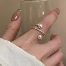 Korean Light Luxury High-end Zircon Pearl Ring Women's Retro Niche Design Bow Ring Ring Open Jewelry