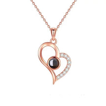 Europe and the United States hot-selling love oblique peach heart necklace 100 languages I love you simple collarbone chain picture customization