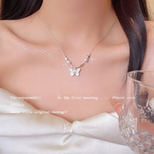 Korean New Pearl Butterfly Necklace Women's High-end Light Luxury Niche Versatile Sweater Chain Autumn and Winter Popular Accessories