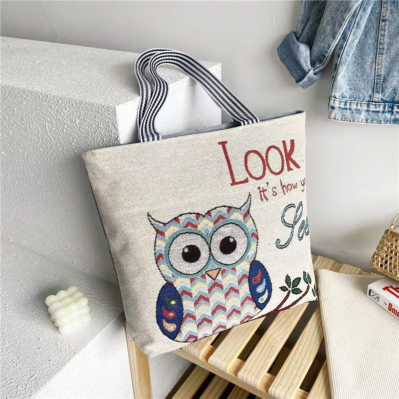 Foreign Trade Ethnic Style Retro Portable Canvas Bag Large Embroidery Shopping Fashion Shoulder Women's Bag New Matai Tote Bag
