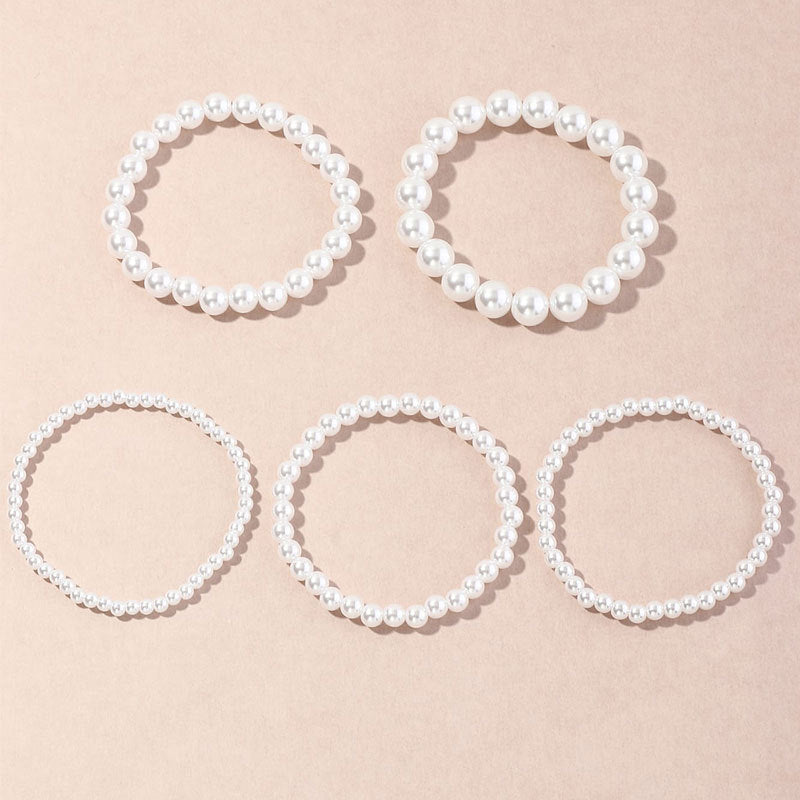 XP17 Cross-border Hot-selling Imitation Pearl Beaded Bracelet Women's 4/6/8/10/14MM Elastic Rope Bracelet Hand Jewelry