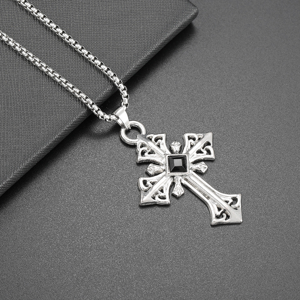 Hip Hop Necklace Jewelry Men's Popular Street Cross Personality Bouncing Alloy Pendant Sweater Chain Wholesale